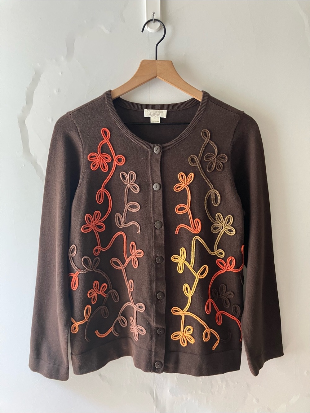 CHRISTOPHER & BANKS Abstract Floral Swirl Crewneck Cardigan**